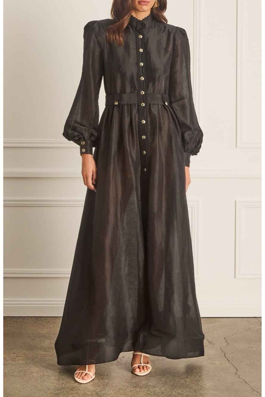 Aqua Blu Australia Tiana Black Sheer linen Silk maxi Dress Size S NWT
